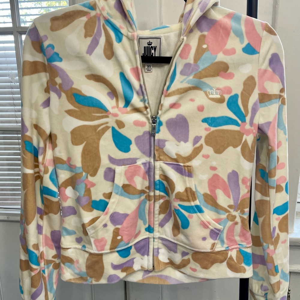 Juicy Couture Y2K Multicolor Floral Velour Tracksuit Zip-Up Hoodie